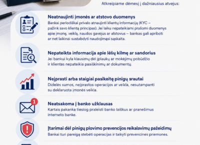 Dėl ko bankas gali užblokuoti įmonės sąskaitą